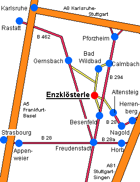 Karte vom Nordschwarzwald mit Enzklösterle
